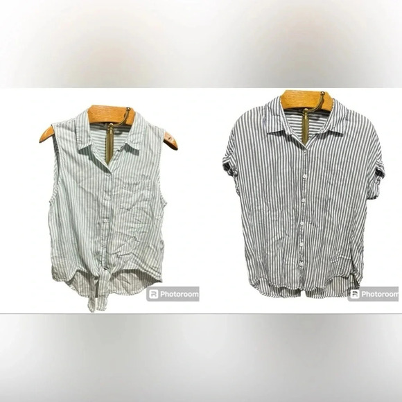 beachlunchlounge Tops - BEACH LUNCH LOUNGE ~ Bundle of Two Large Striped Rayon Lyocell Tops Green Blue